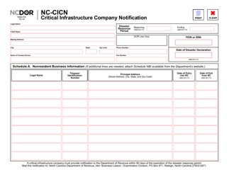 Document preview: Form NC-CICN Critical Infrastructure Company Notification - North Carolina