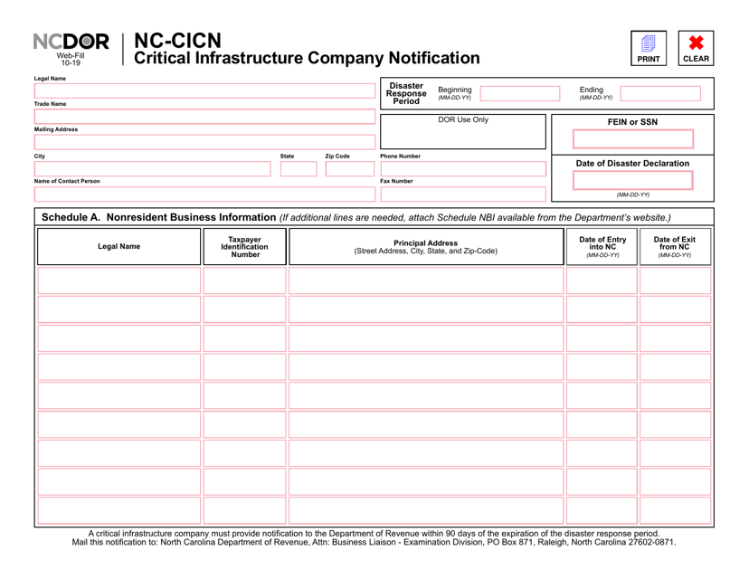 Form NC-CICN Critical Infrastructure Company Notification - North Carolina