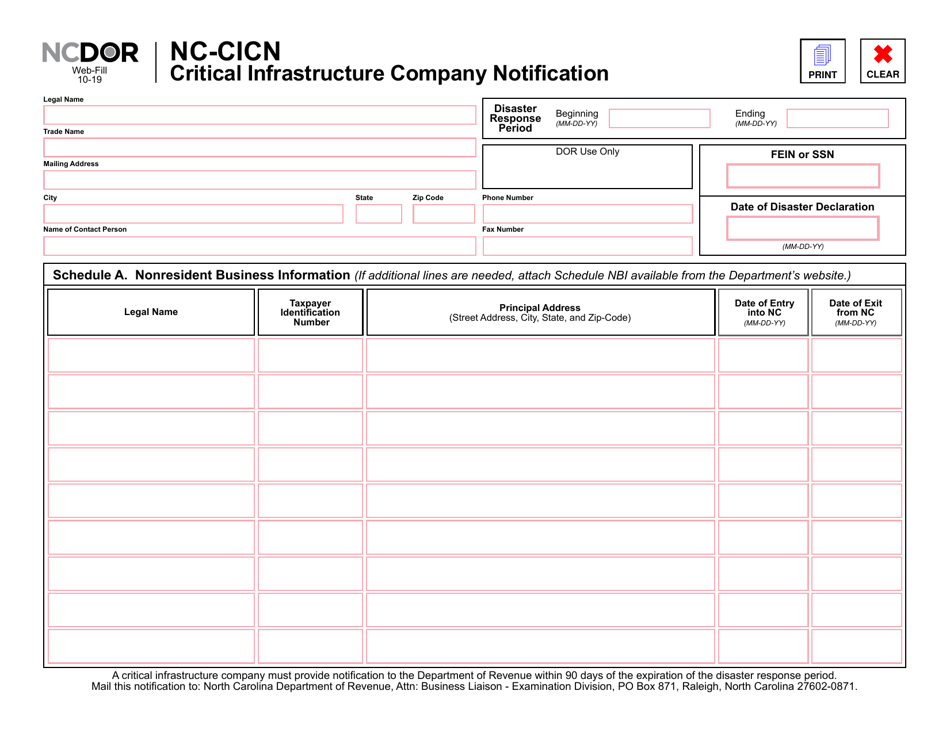 Form NC-CICN Critical Infrastructure Company Notification - North Carolina, Page 1