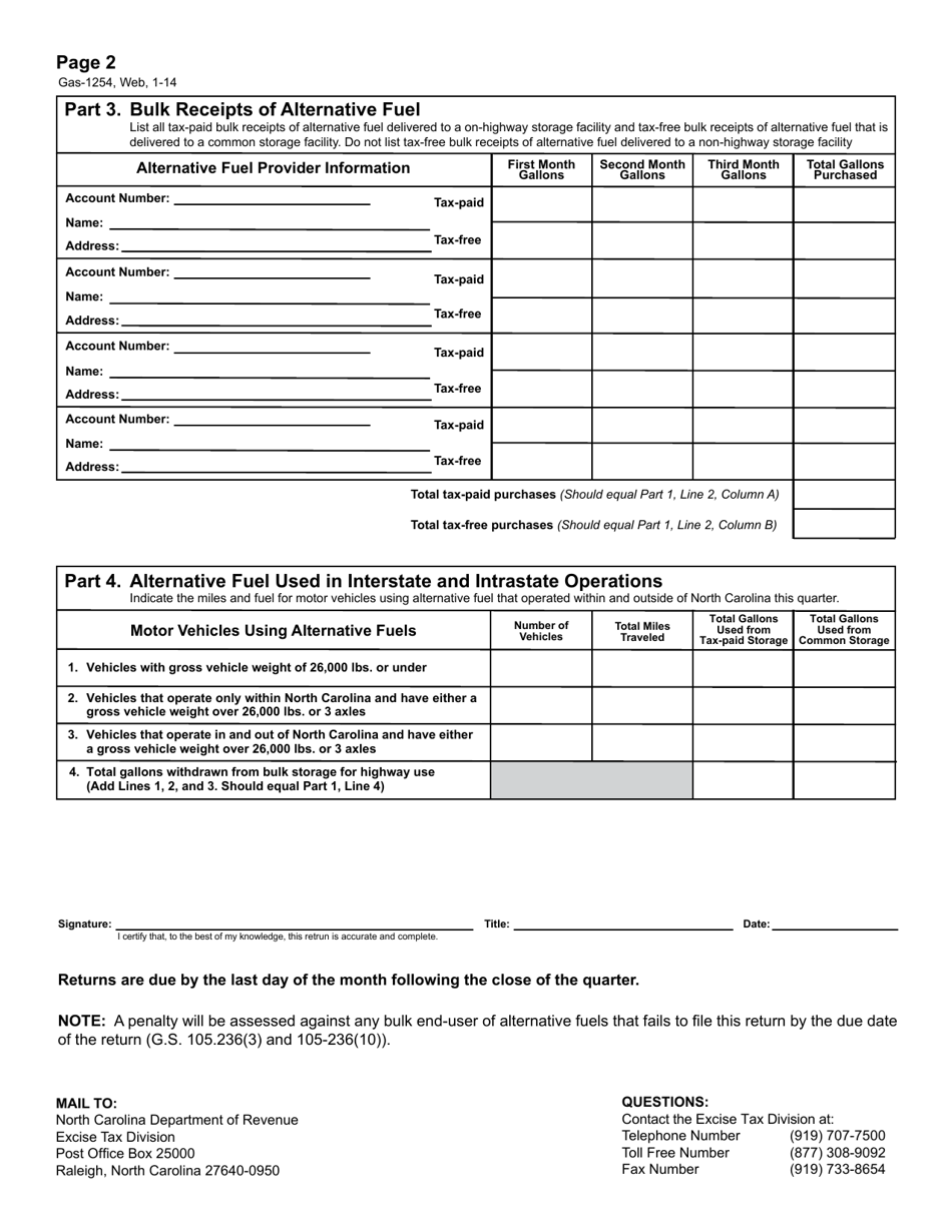 Form GAS-1254 Bulk End-User of Alternative Fuel - North Carolina, Page 2