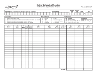 Document preview: Form GAS-1207RS Refiner Schedule of Receipts - North Carolina