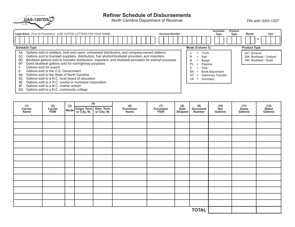 Form GAS-1207DS Refiner Schedule of Disbursements - North Carolina, Page 1