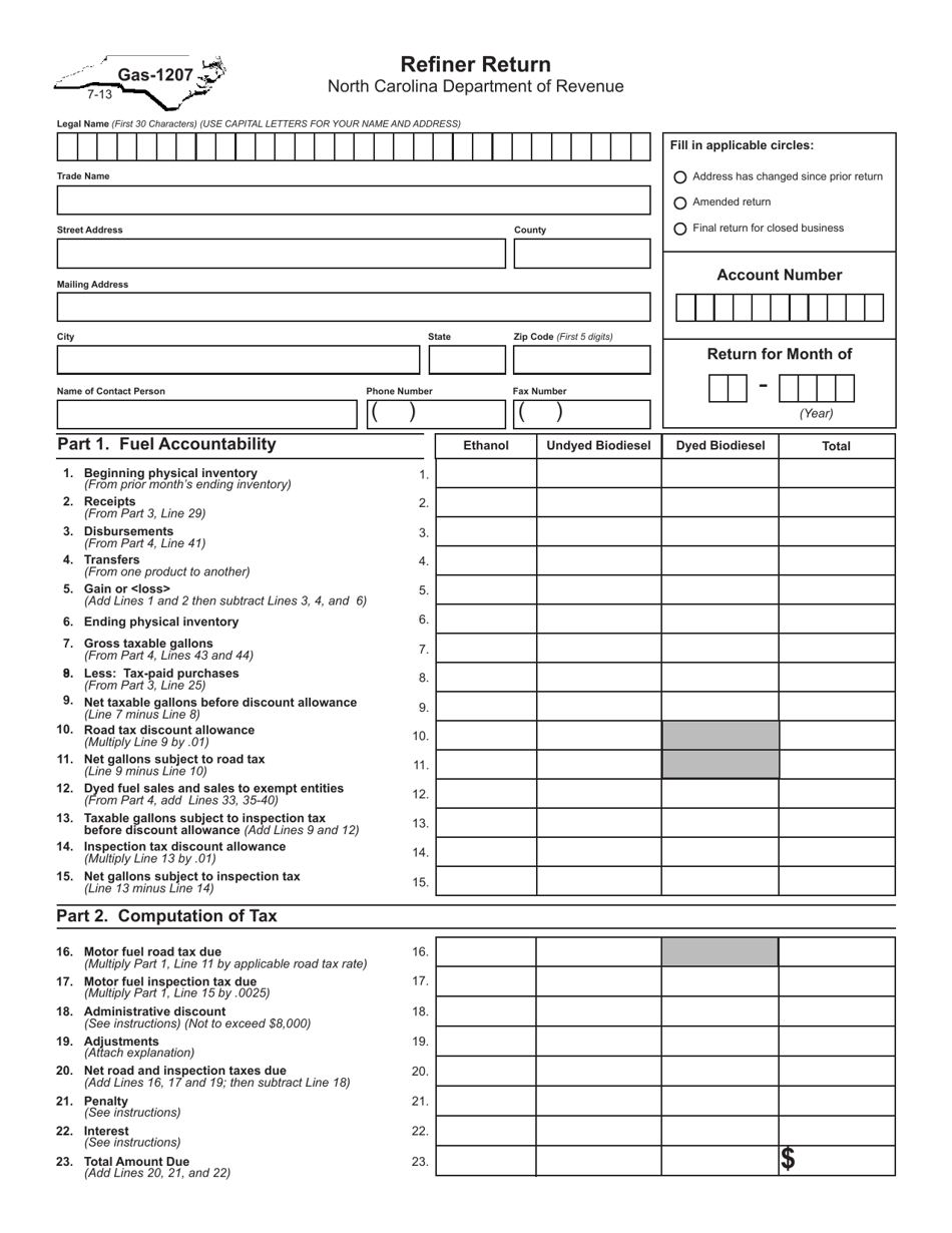 Form GAS-1207 Refiner Return - North Carolina, Page 1