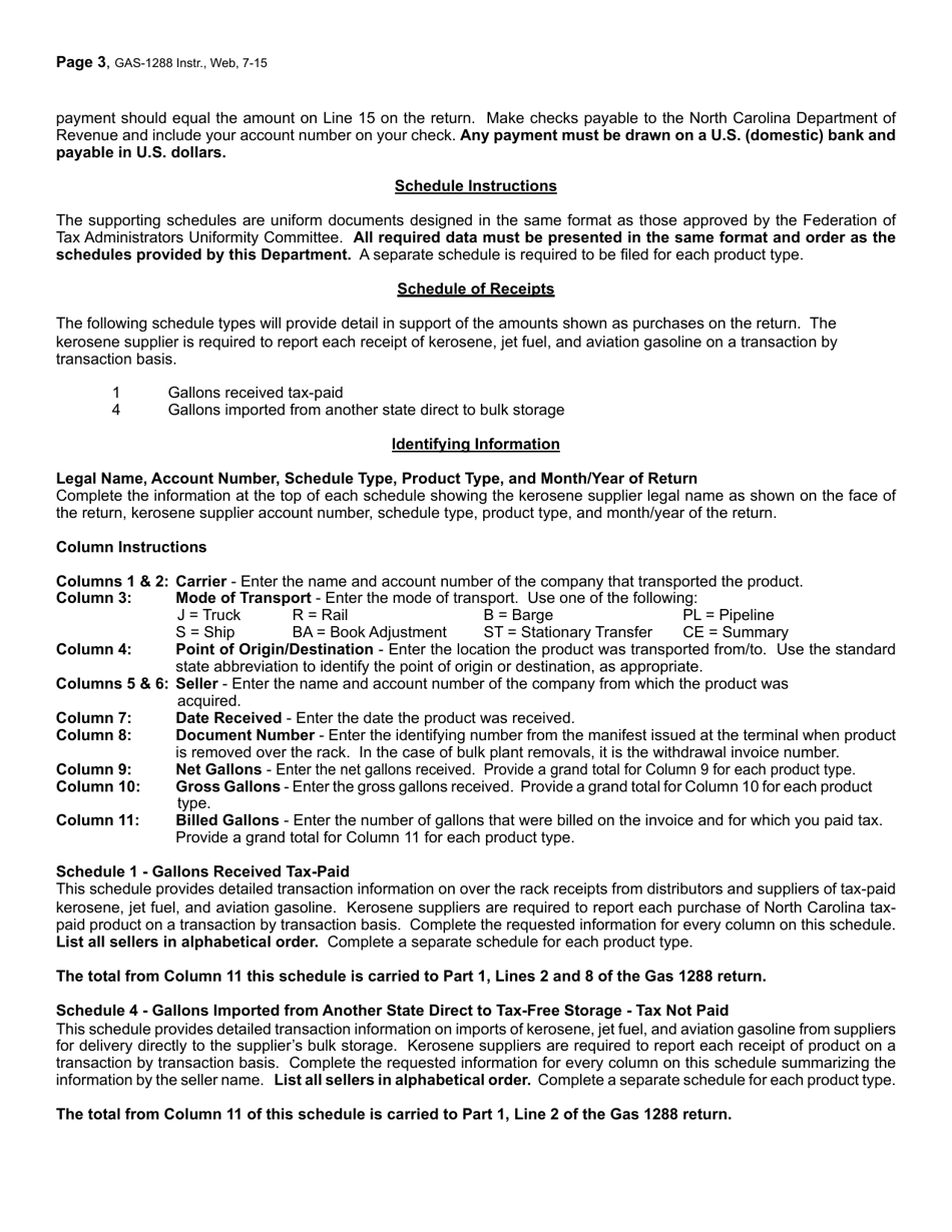 Instructions for Form GAS-1288 Kerosene Supplier Return - North Carolina, Page 3