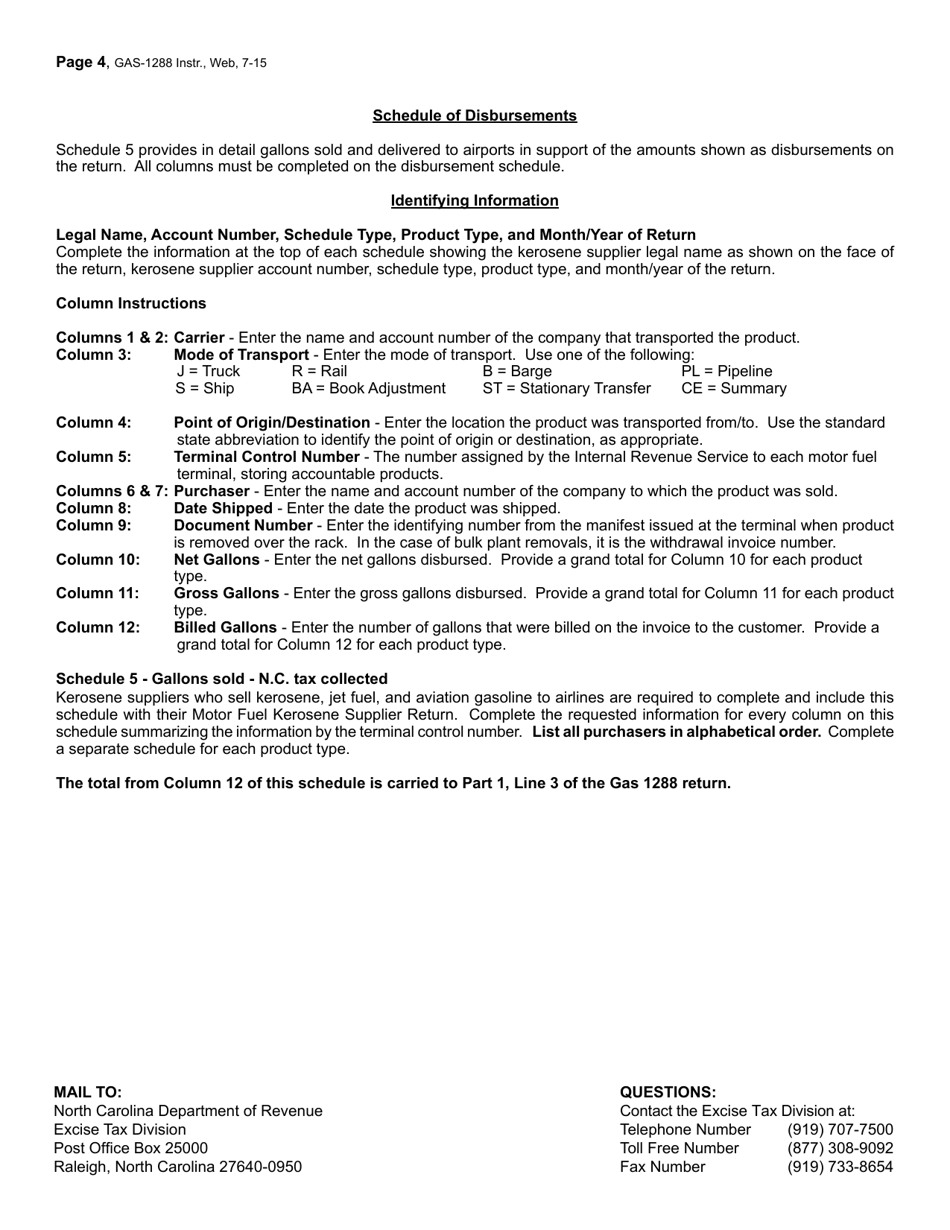 Instructions for Form GAS-1288 Kerosene Supplier Return - North Carolina, Page 4
