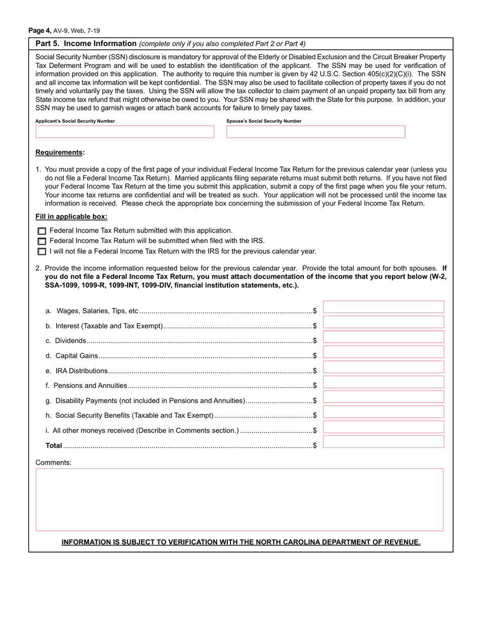 Form AV-9 Application for Property Tax Relief - North Carolina, Page 4