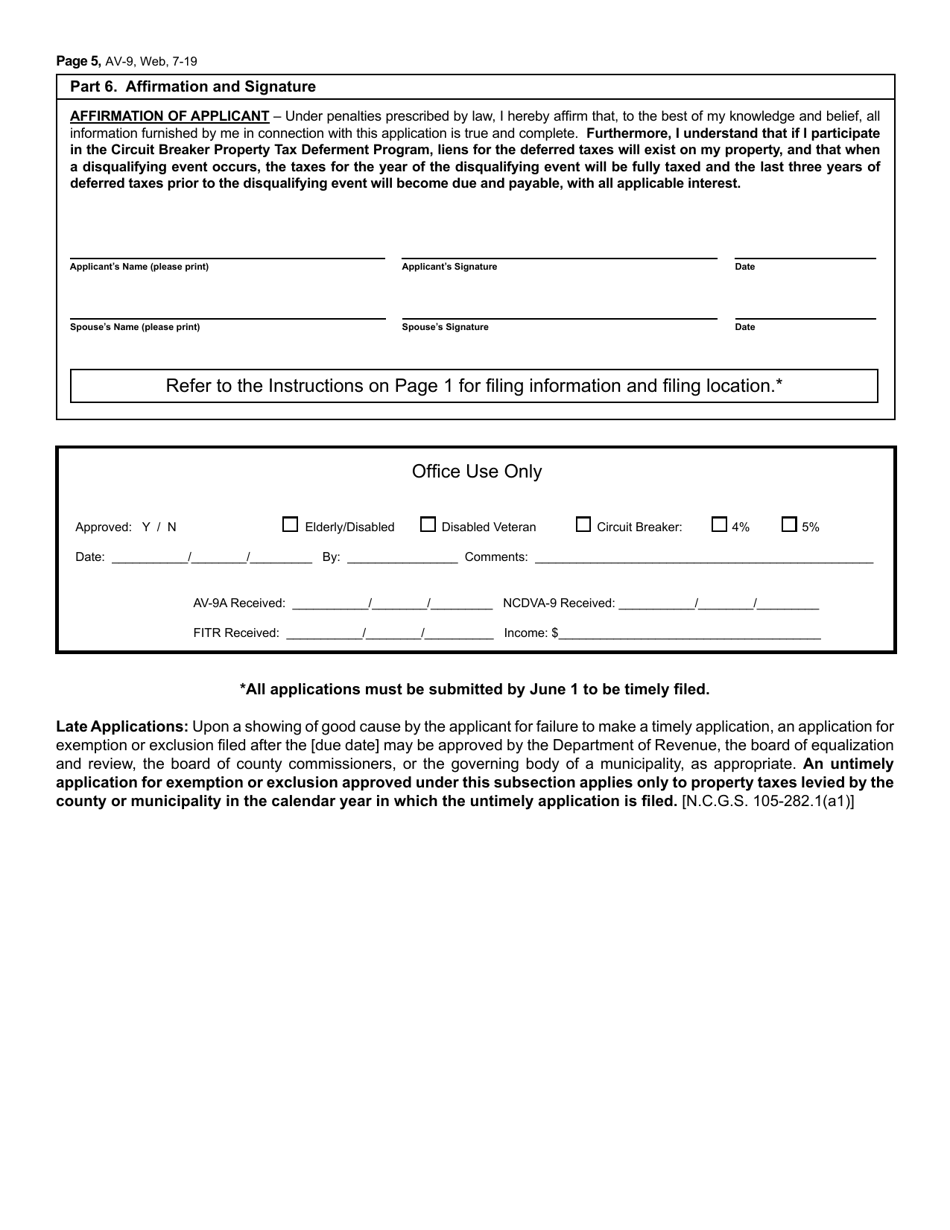 Form AV-9 Application for Property Tax Relief - North Carolina, Page 5