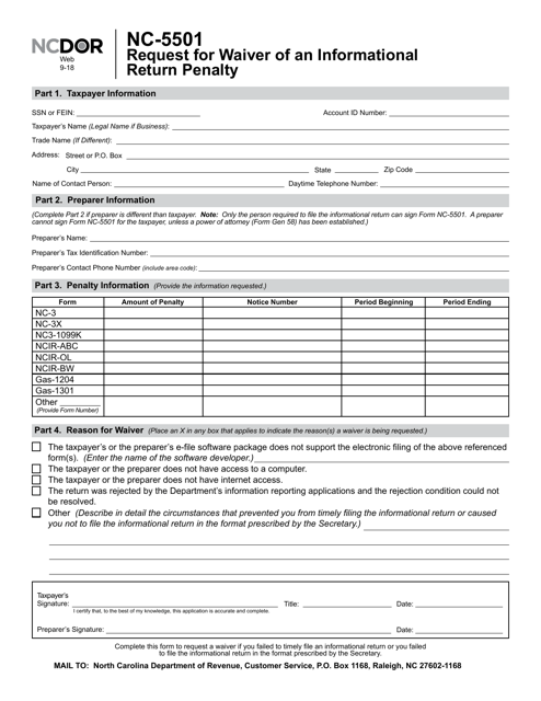 Request for Waiver of an Informational Return Penalty - North Carolina Download Pdf