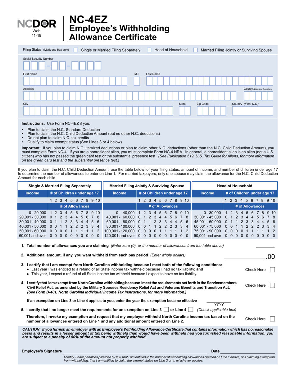 Form NC-4EZ Employees Withholding Allowance Certificate - North Carolina, Page 2