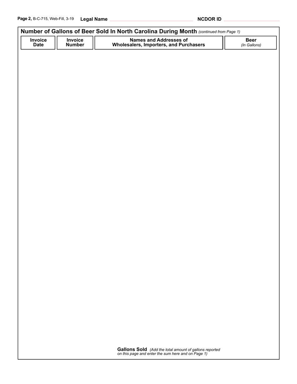 Form B-C-715 Beer Shipping Report Nonresident Vendor or Resident Brewery - North Carolina, Page 2