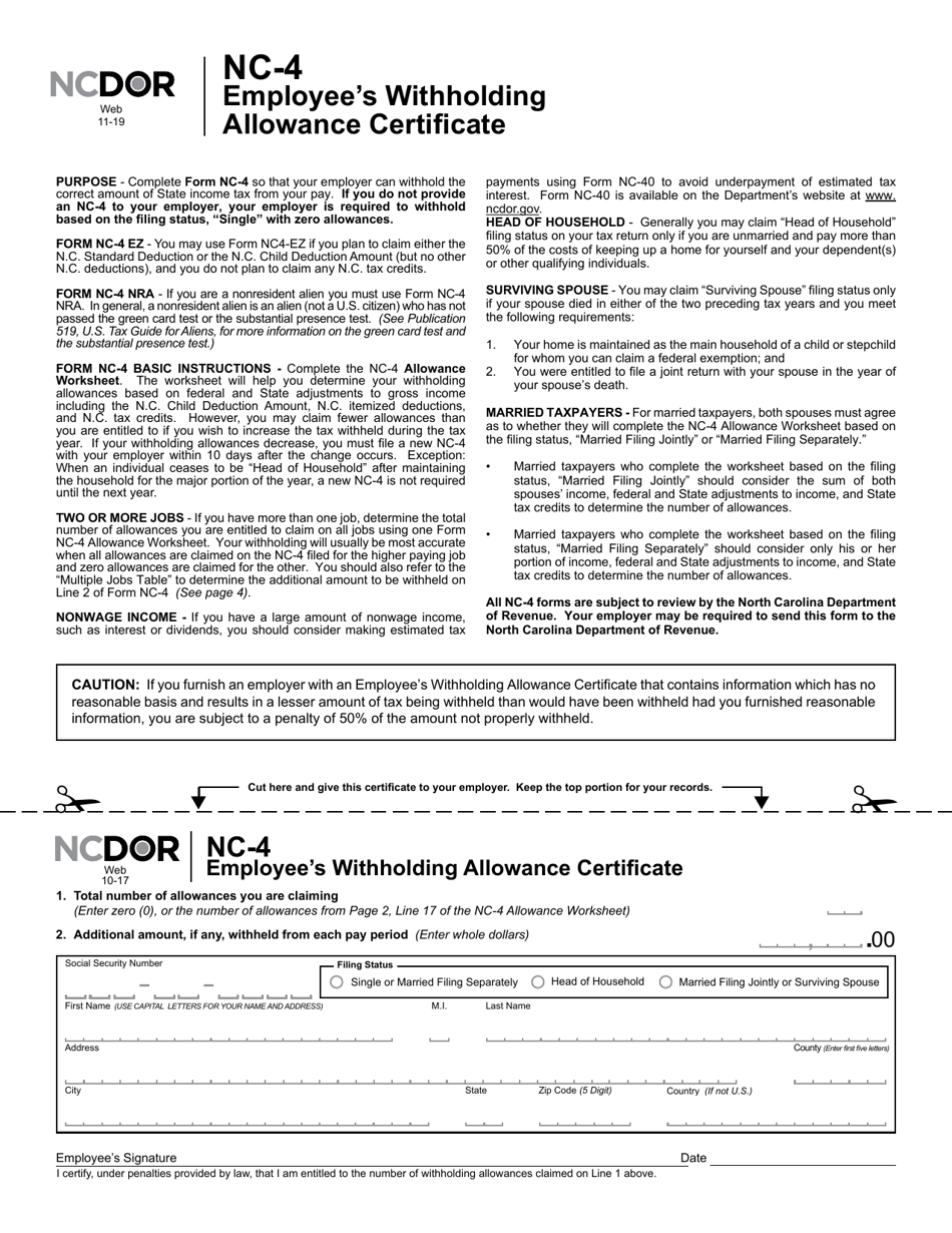 Form NC-4 - Fill Out, Sign Online And Download Printable PDF, North ...