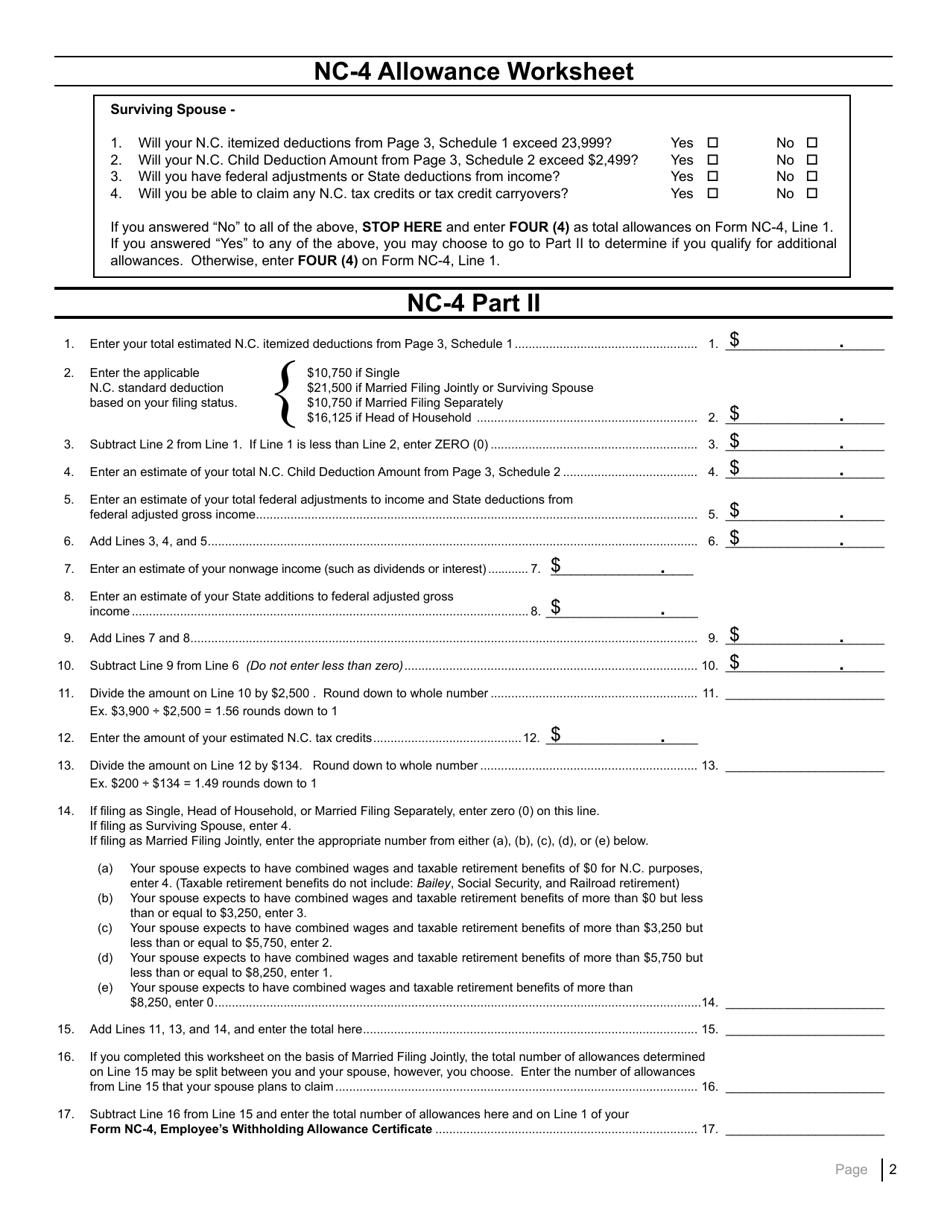 Form NC-4 - Fill Out, Sign Online and Download Printable PDF, North ...