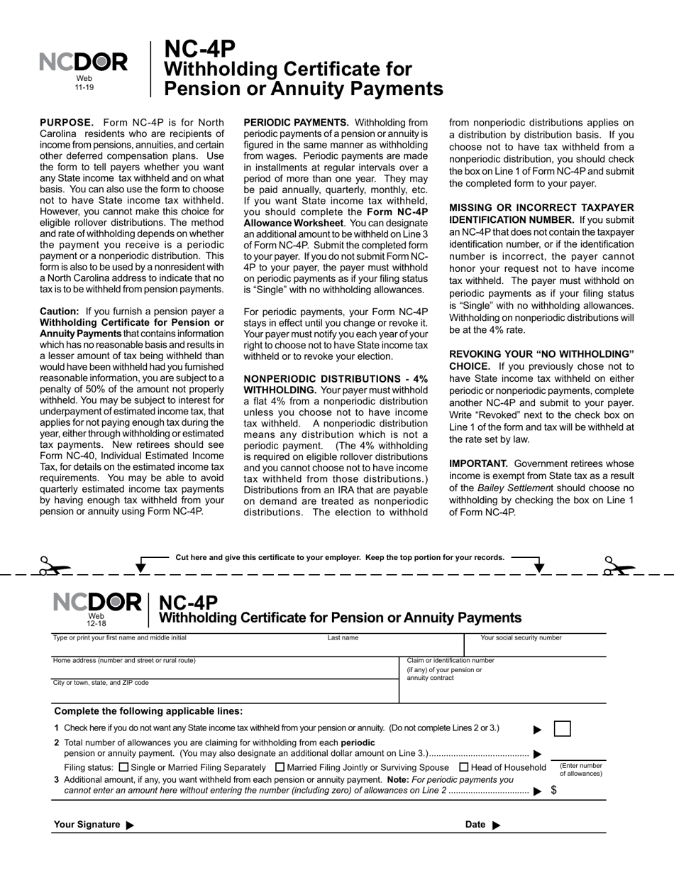 Form NC-4P Withholding Certificate for Pension or Annuity Payments - North Carolina, Page 2