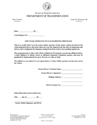 Document preview: One Year Affidavit to Clear Driving Privilege - North Carolina