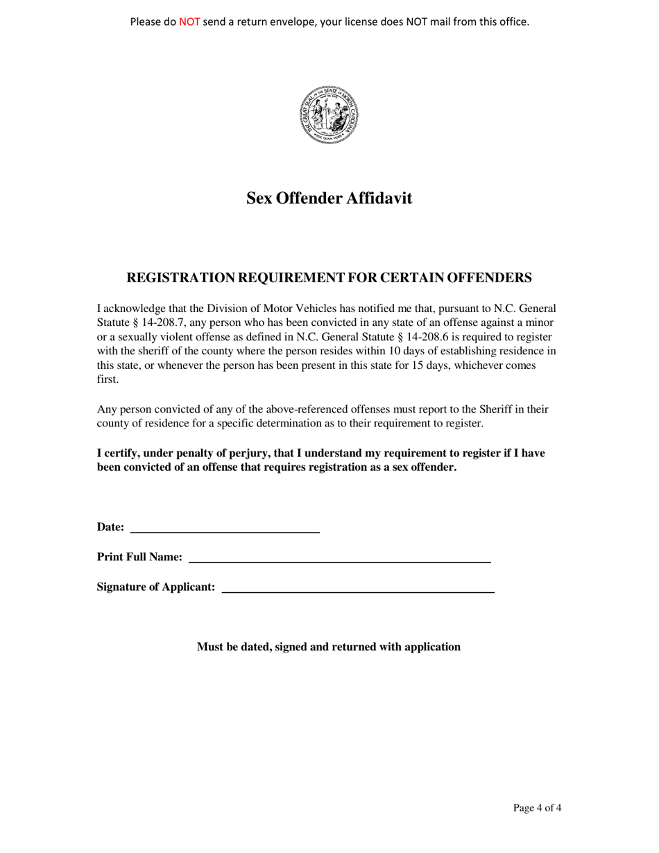 Form DL-15B Motorcycle Endorsement Application - North Carolina, Page 4