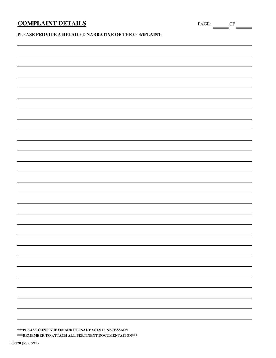 Form LT-220 Official Complaint - North Carolina, Page 3