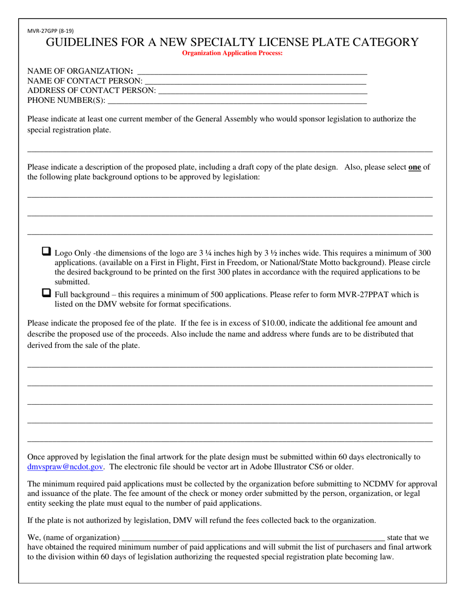 Form MVR27GPP Download Fillable PDF or Fill Online Guidelines for a
