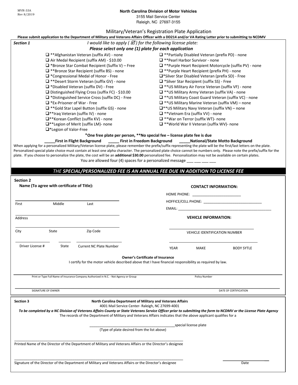 Form MVR-33A - Fill Out, Sign Online and Download Fillable PDF, North ...