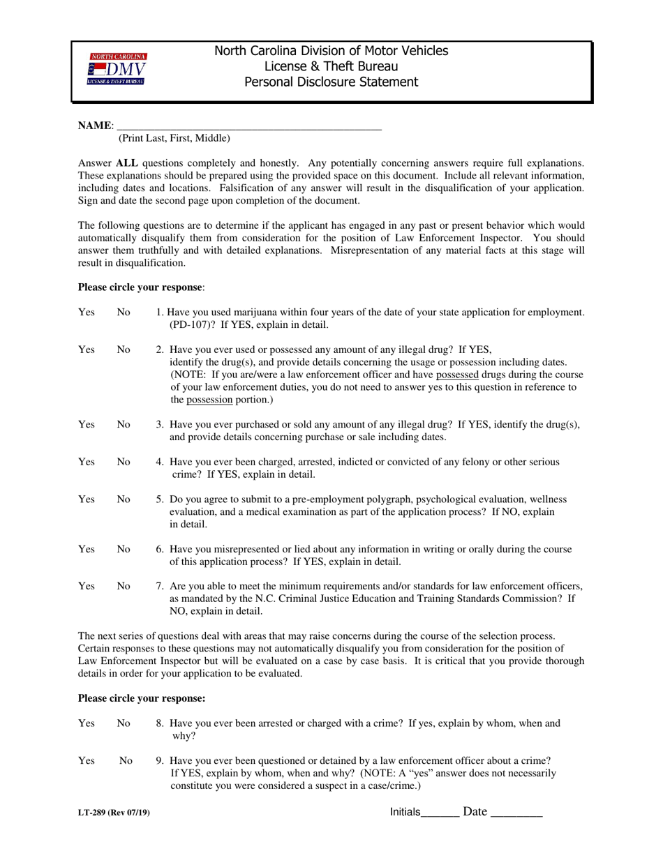 Personal disclosure statement image