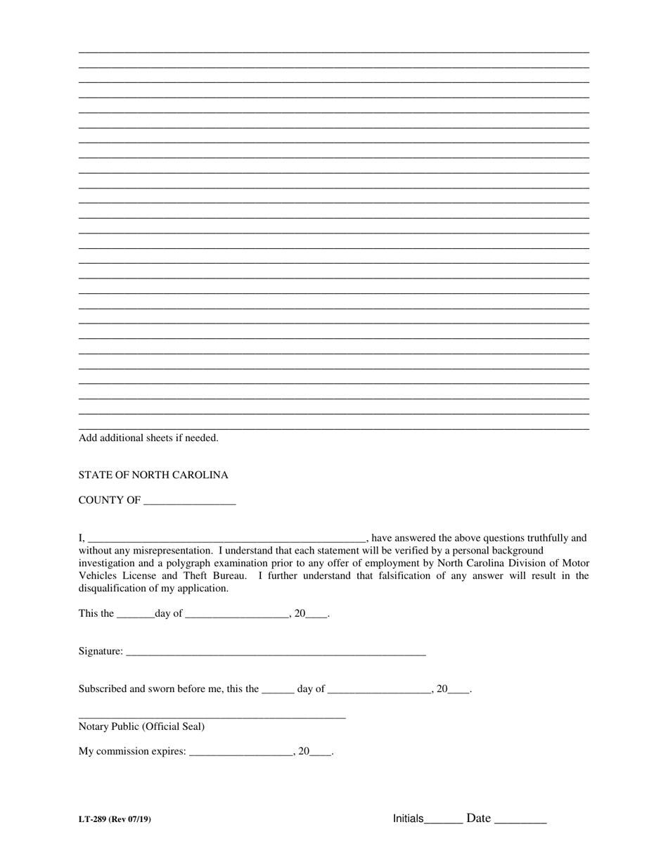 Form LT-289 - Fill Out, Sign Online and Download Printable PDF, North ...