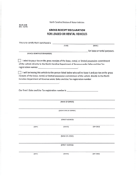 Document preview: Form MVR-608 Gross Receipt Declaration for Leased or Rental Vehicles - North Carolina