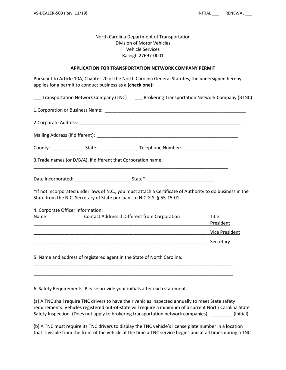 Form VS-DEALER-500 Application for Transportation Network Company Permit - North Carolina, Page 3