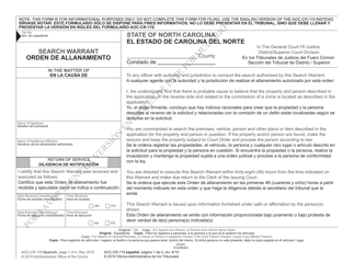 Document preview: Form AOC-CR-119 Search Warrant - North Carolina (English/Spanish)