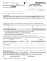 Document preview: Form AOC-CR-279 Petition and Order of Expunction Under G.s. 15a-145.4 (Nonviolent Felony Under Age 18) - North Carolina