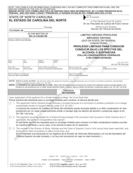Form AOC-CV-352 Limited Driving Privilege Impaired Driving (Out-of-State or Federal Convictions) - North Carolina (English/Spanish)