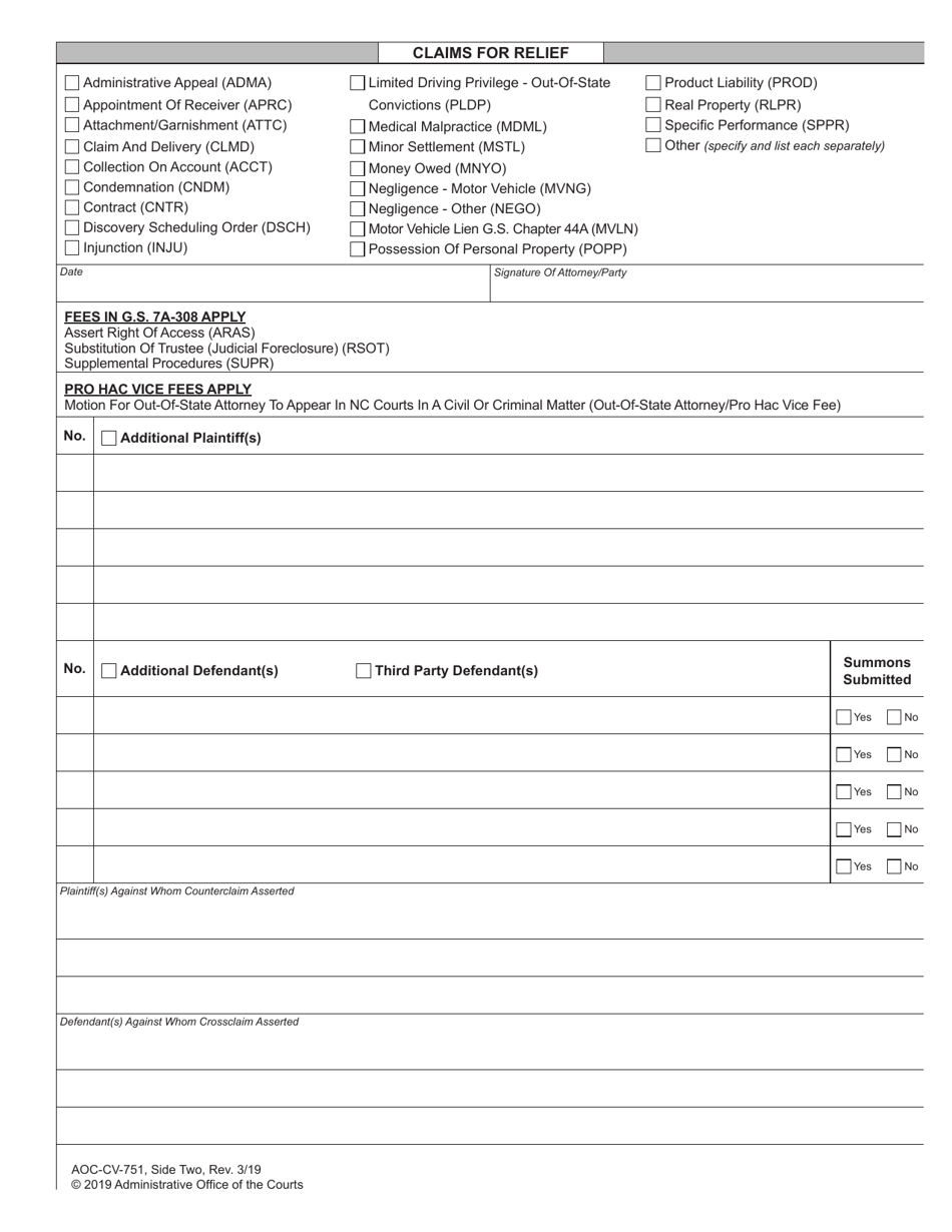 Form AOC-CV-751 - Fill Out, Sign Online and Download Fillable PDF ...