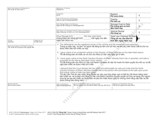 Form AOC-CVM-203 Complaint to Enforce Possessory Lien on Motor Vehicle - North Carolina (English/Vietnamese), Page 2