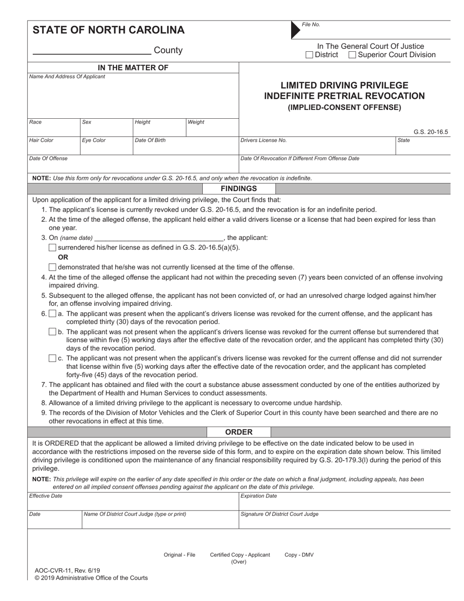 Form Aoc-cvr-11 Download Fillable Pdf Or Fill Online Limited Driving 