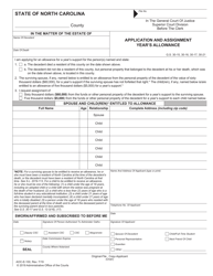 Document preview: Form AOC-E-100 Application and Assignment Year's Allowance - North Carolina