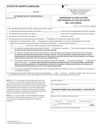 Document preview: Form AOC-E-309 Addendum to Application for Probate of Out-of-State Will or Codicil - North Carolina