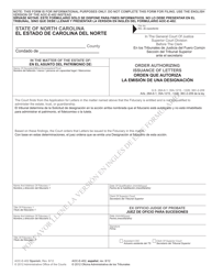 Document preview: Form AOC-E-402 Order Authorizing Issuance of Letters - North Carolina (English/Spanish)