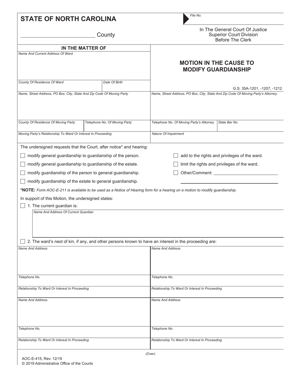 Form AOC-E-415 Download Fillable PDF or Fill Online Motion in the Cause ...