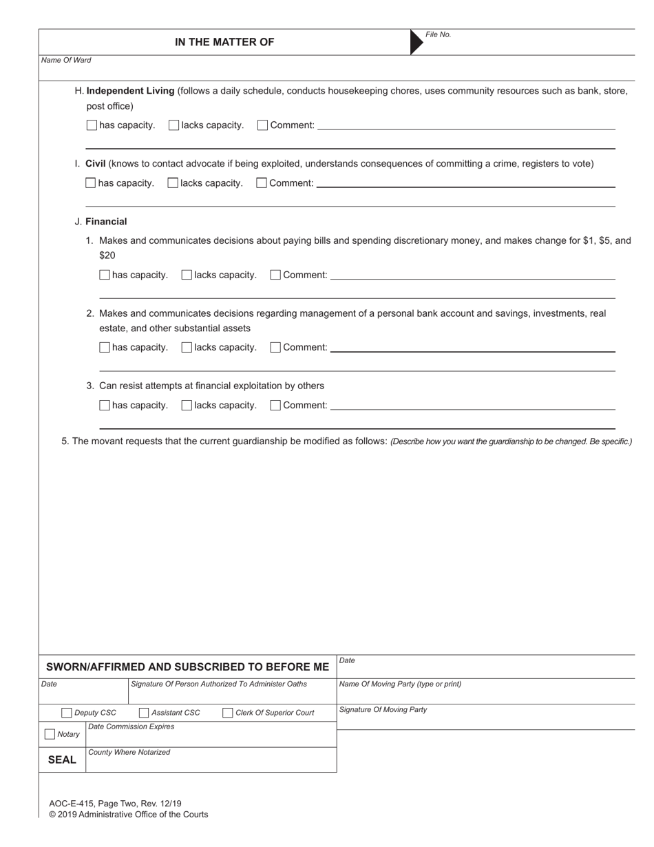 Form AOC-E-415 Motion in the Cause to Modify Guardianship - North Carolina, Page 3