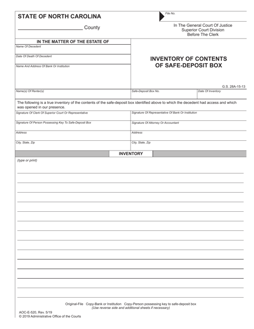 Form AOC-E-520 Inventory of Contents of Safe-Deposit Box - North Carolina