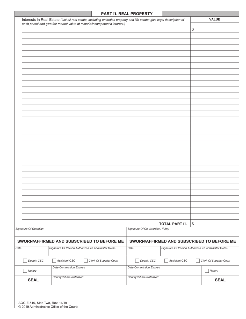 Form AOC-E-510 Inventory for Guardianship Estate - North Carolina, Page 2