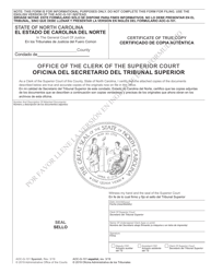 Document preview: Form AOC-G-101 Certificate of True Copy - North Carolina (English/Spanish)