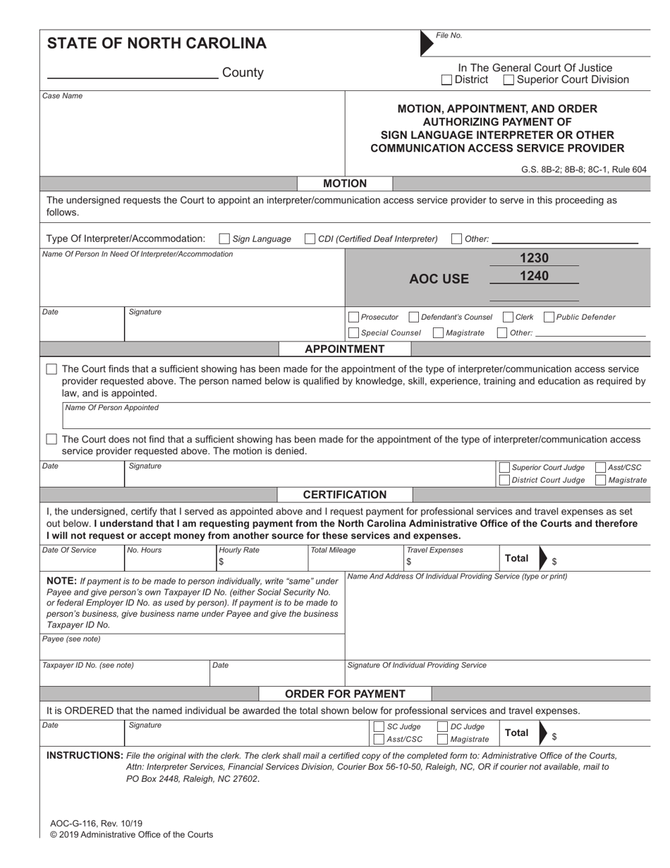 Form AOC-G-116 Download Fillable PDF or Fill Online Motion, Appointment ...