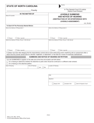 Document preview: Form AOC-J-121 Juvenile Summons and Notice of Hearing (Obstruction of or Interference With Juvenile Assessment) - North Carolina