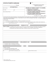 Document preview: Form AOC-J-143 Waiver of Parent's Right to Counsel - North Carolina