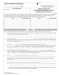 Document preview: Form AOC-J-151 Order on Need for Continued Nonsecure Custody (Abuse/Neglect/Dependency) - North Carolina
