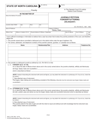 Document preview: Form AOC-J-318 Juvenile Petition Forgery/Uttering (Delinquent) - North Carolina