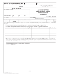 Form AOC-J-320 Juvenile Petition Unauthorized Use of Motor Vehicle (Delinquent) - North Carolina