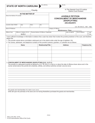 Document preview: Form AOC-J-315 Juvenile Petition Concealment of Merchandise (Shoplifting) (Delinquent) - North Carolina