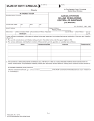 Document preview: Form AOC-J-327 Juvenile Petition Selling or Delivering Controlled Substance (Delinquent) - North Carolina
