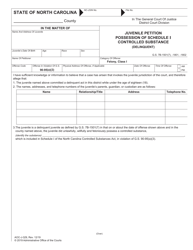 Document preview: Form AOC-J-329 Juvenile Petition Possession of Schedule I Controlled Substance (Delinquent) - North Carolina