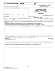 Form AOC-J-324 Juvenile Petition Resist, Delay and Obstruct an Officer (Delinquent) - North Carolina